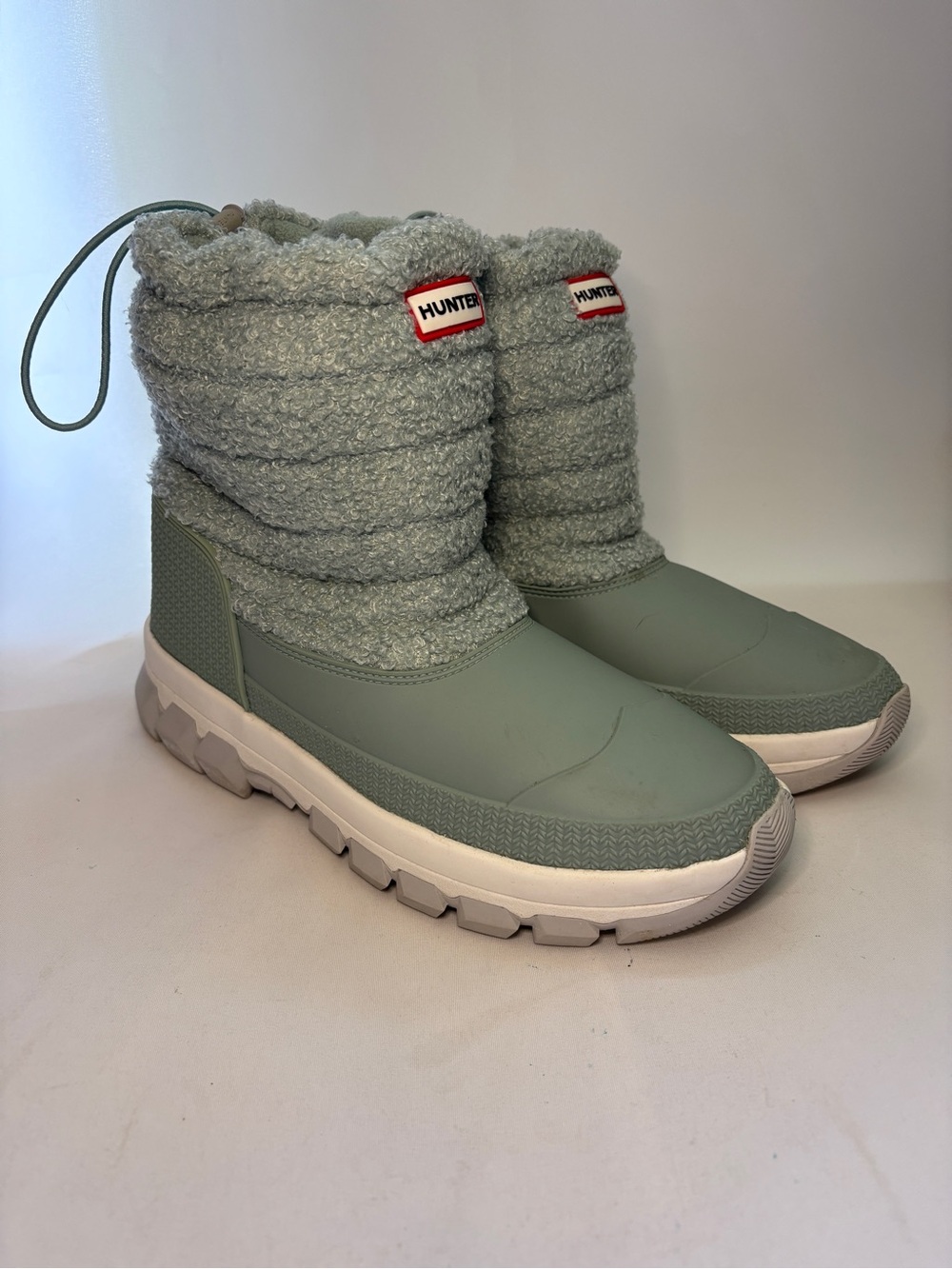 Hunter High Pile Fleece Sherpa Snow Boots Frosted Grey Size 9 Worn 2x EUC‎